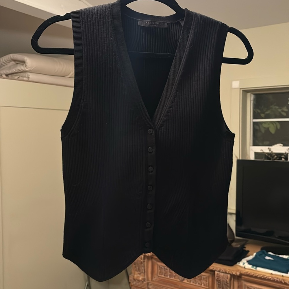 AllSaints Cruz Waistcoat Vest - Black Size M / Medium